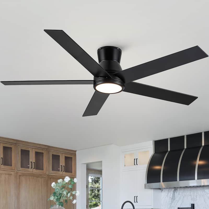 YUHAO AeroLite 48 in. Indoor White Low Profile Standard Ceiling Fan with Bright White Integrated LED Light Kit, Remote Included