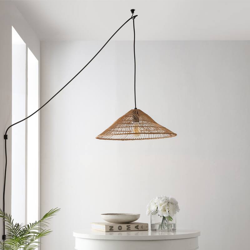 Lucas 1-Light Farmhouse Coastal 180" Cord Plug-In or Hardwired LED Pendant, by JONATHAN Y
