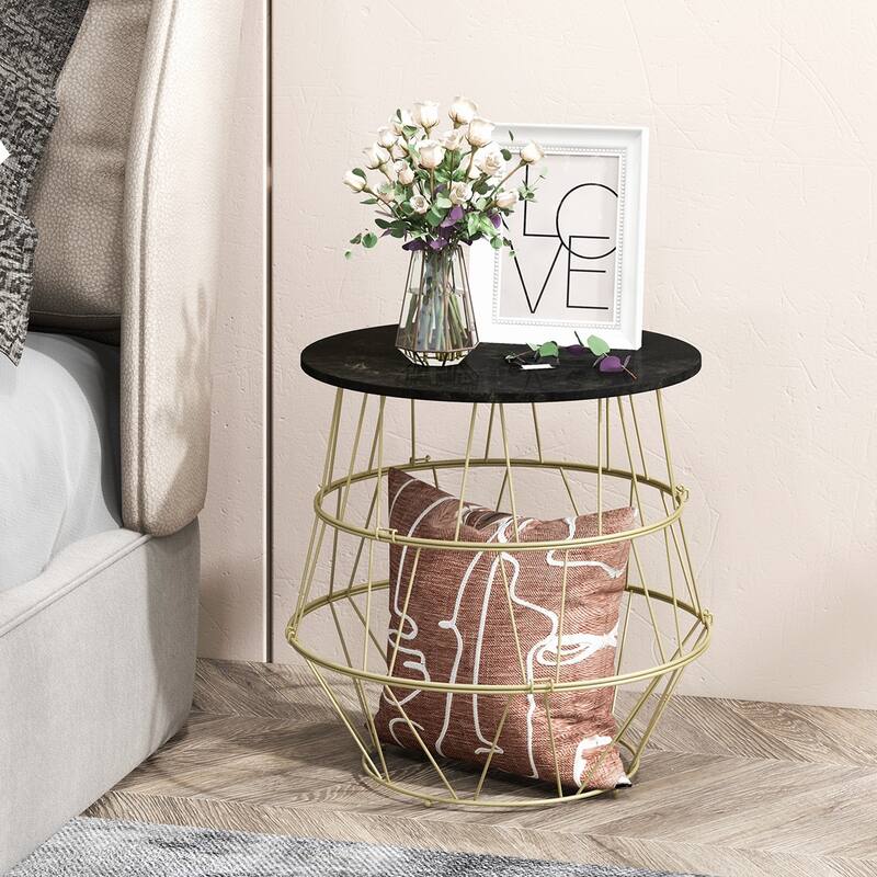 Costway Round Side End Coffee Sofa Table Nightstand with Storage Space - See Details