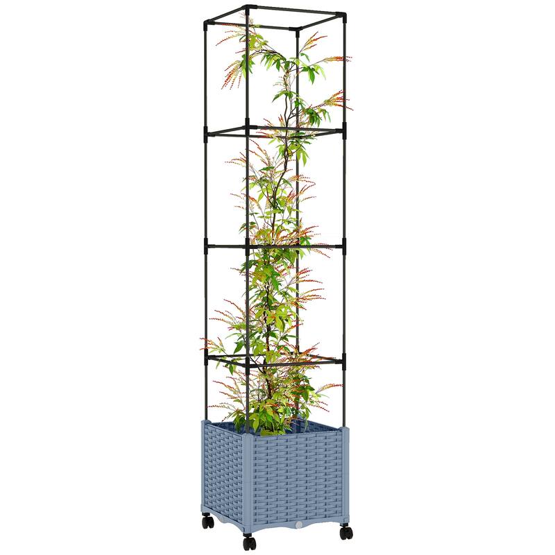 Outsunny Raised Garden Bed with Trellis, 71.7" Tomato Cage with Lockable Wheels, Self Watering Outdoor Planter Box