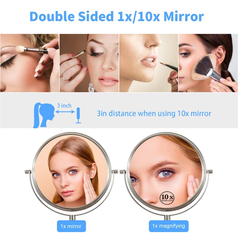 10x Magnifying Wall Mounted Makeup Mirror Finish Satin in Nickel Finish