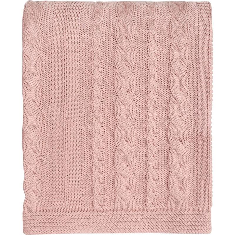 Delara Organic Cotton Throw Blanket 50x70 inches, GOTS Certified Cable Knitted Throws Blanket for Sofa Couch Bed, Baby Nursery