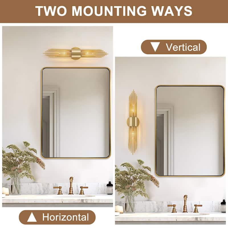2-Light Gold Vertical Slat Wall Sconce MidCentury Modern Linear Design