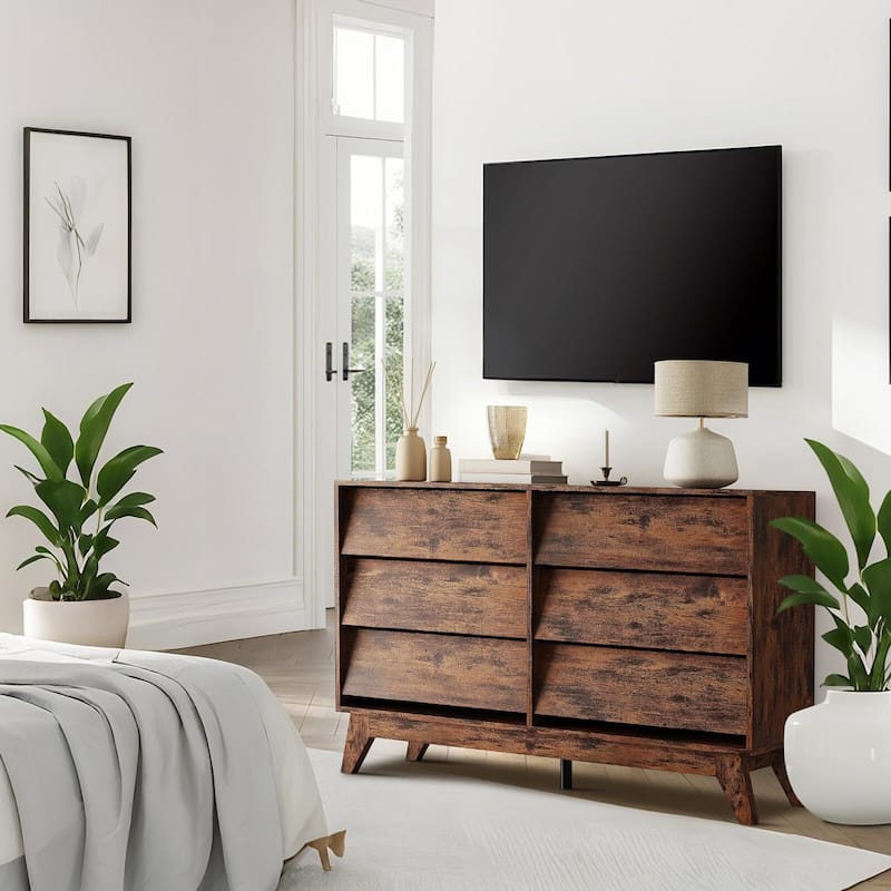 6 Drawer Dresser, Vintage Chest of Drawers with Bevel Design