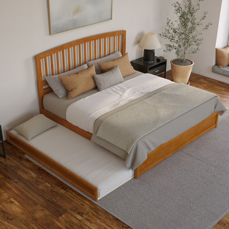 Lucia Platform Bed with Panel Footboard and Twin XL Trundle - Light Toffee - King