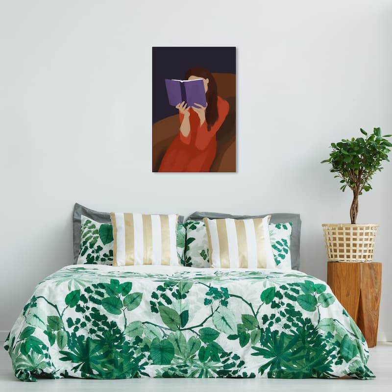 Wynwood Studio Canvas Entertainment and Hobbies Passionate Reader Red and Dark Red Modern & Contemporary Wall Art Canvas Print - 36 x 24