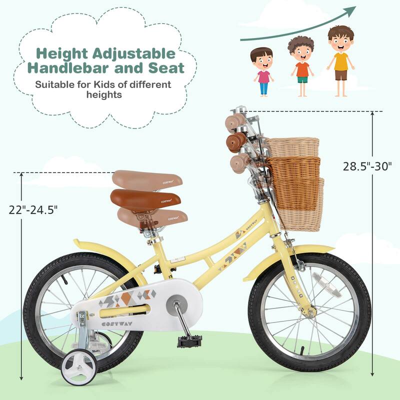 Costway 12"/14"/16"/18" Kids Bike with Height Adjustable Handlebar - See Details