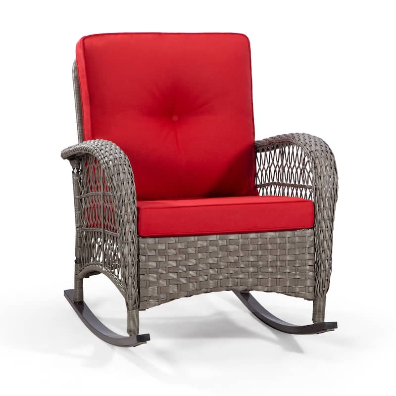 Cozywor Wicker Patio Outdoor Rocking Chair with Cushion