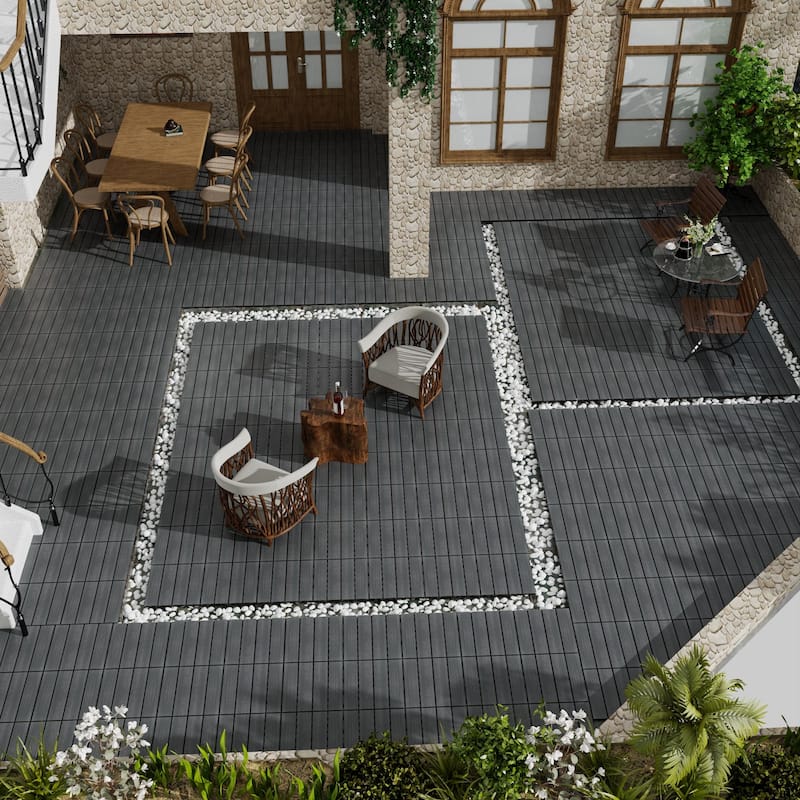 Patio Floor Tiles Pack of 22 WPC Wood-Plastic Composite Patio Deck Tiles DIY Interlocking Decking Tiles, Quick Deck Floor Tile