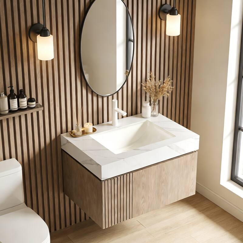 Floating Storage Bathroom Vanity with 1 Pre-drilled Faucet Hole