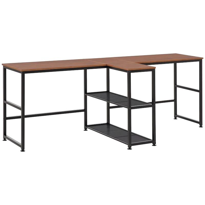 Desk Two Person Computer Desk with Storage Shelves, Double Desk Workstation with Book Shelf