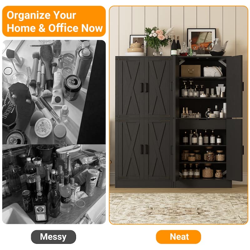 71" Tall Farmhouse Storage Cabinet, Kitchen Food Pantry with 6 Shelves & Large Drawer, Versatile for Kitchen, Entryway, Bathroom