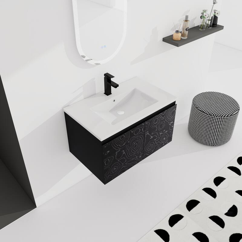 30" Floating Wall-Mounted Bathroom Vanity with Soft-Close Door Hinges, Ceramic Sink & Ample Storage