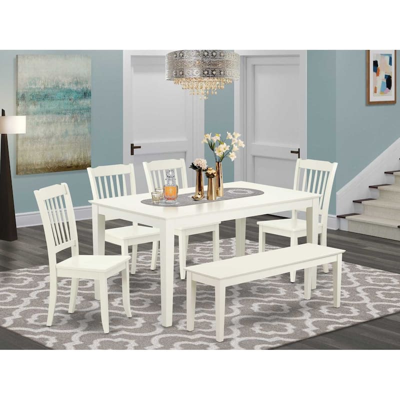 Coastal Dining Set - 6 Piece Rectangular Table with 4 Chairs & Bench - Outdoor Patio Furniture