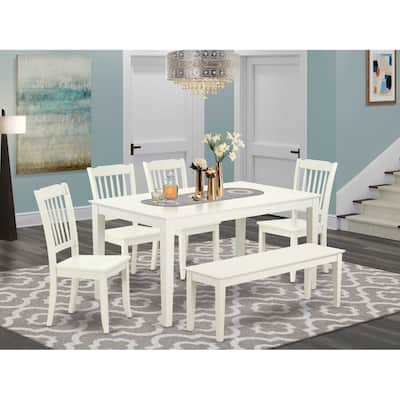Coastal Dining Set - 6 Piece Rectangular Table with 4 Chairs & Bench - Outdoor Patio Furniture