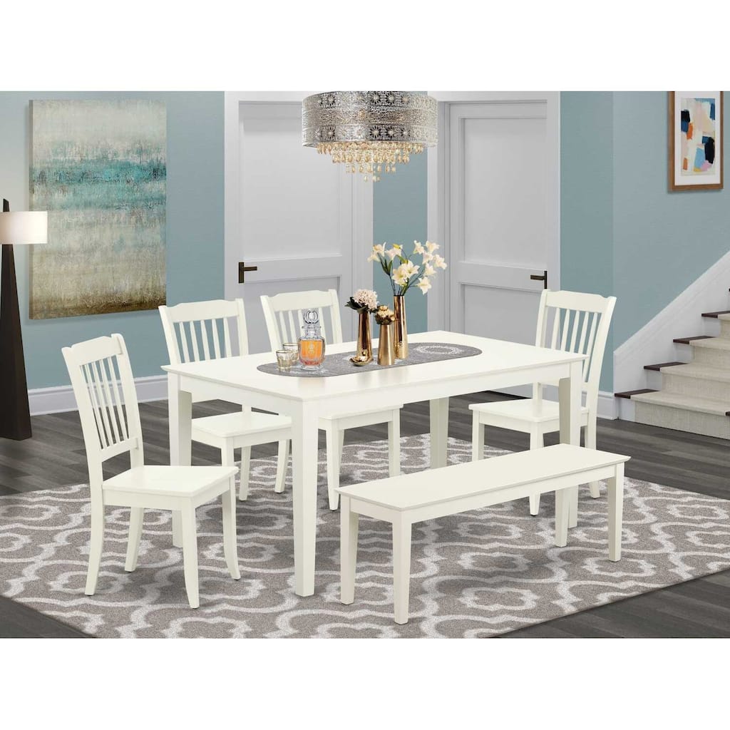 Coastal Dining Set - 6 Piece Rectangular Table with 4 Chairs & Bench - Outdoor Patio Furniture