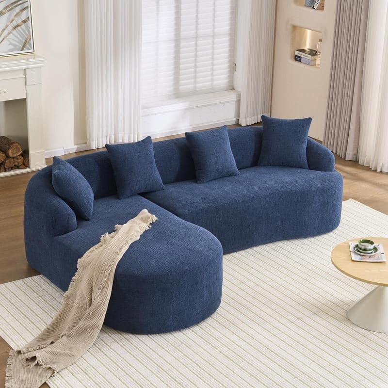 Modern Plush Gray Chenille L-Shaped Sectional Sofa with Curved Chaise