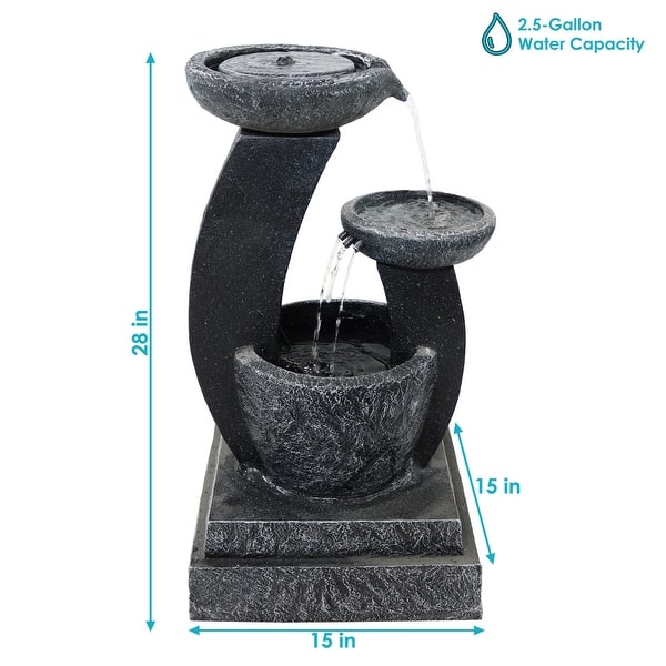 28" Modern Cascading Bowls Solar Water Fountain with Battery & LED