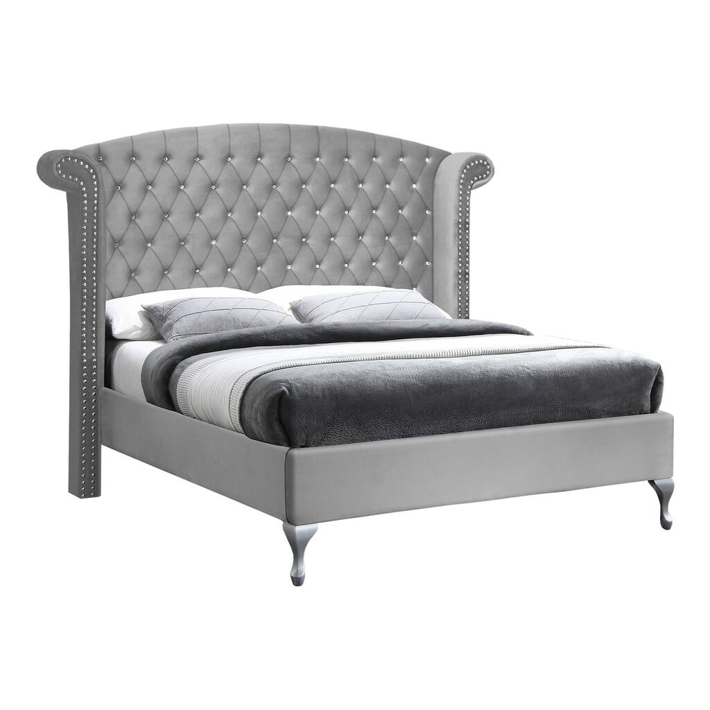 Better Home Products Cleopatra Tufted Velvet Platform Full Bed - Gray