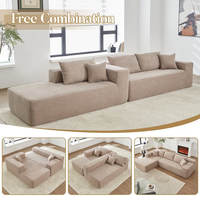 HOOOWOOO Modern L-Shaped Sectional Sofa Corduroy Upholstery Couch with Pillows