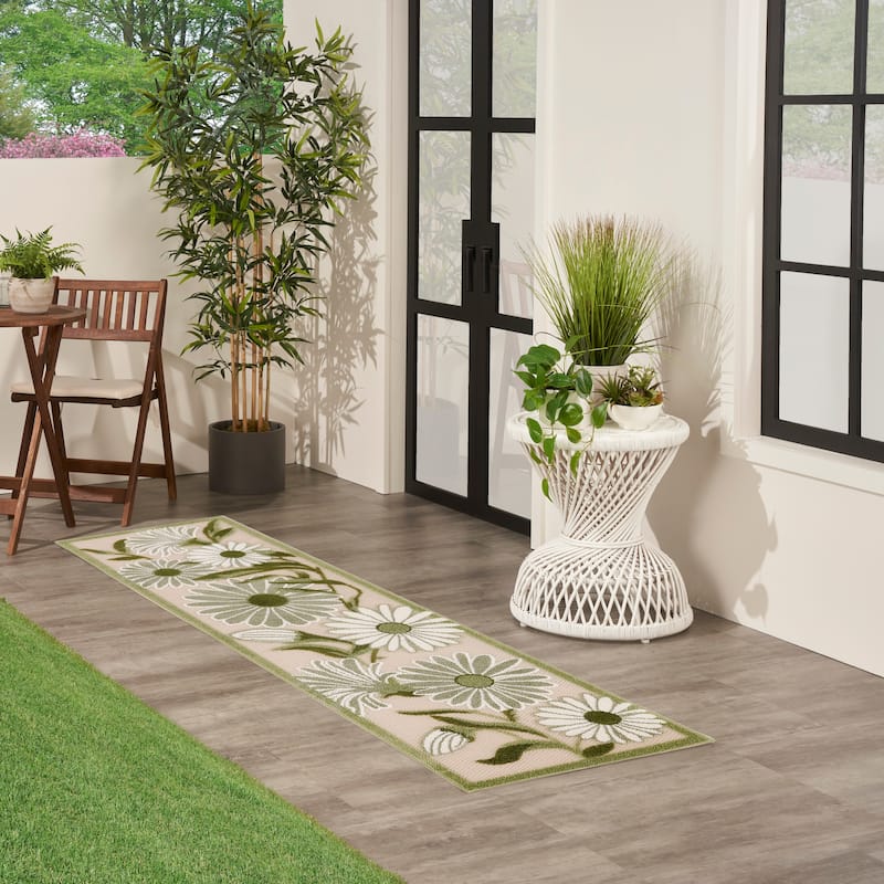 Nourison Aloha Indoor/Outdoor Floral Area Rug - 2'3" x 8' - Ivory/Green