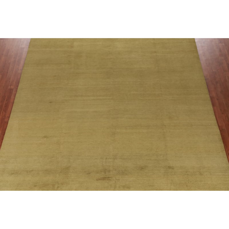 Hand Knotted Oriental 100% Wool Carpet Modern Solid Green Gabbeh Area Rug - 14' 0'' X 9' 11''