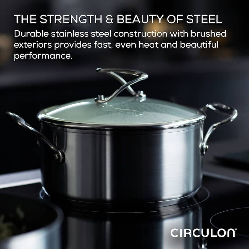 Circulon Stainless Steel Induction Cookware Set with SteelShield Hybrid Stainless and Nonstick Technology, 11-piece, Silver