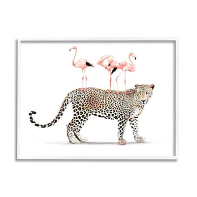 Stupell Flamingos Stacked on Leopard Fun Tropical Safari Animals Framed Wall Art - Pink