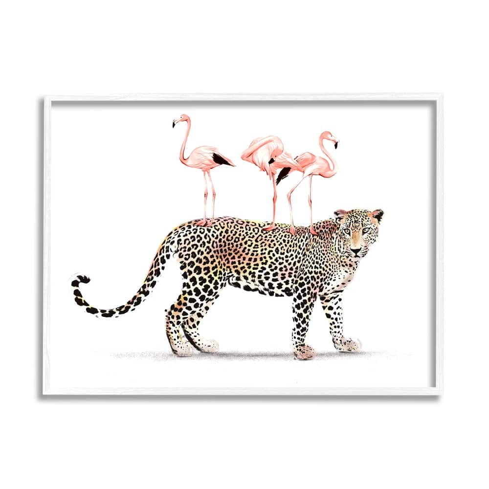 Stupell Flamingos Stacked on Leopard Fun Tropical Safari Animals Framed Wall Art - Pink
