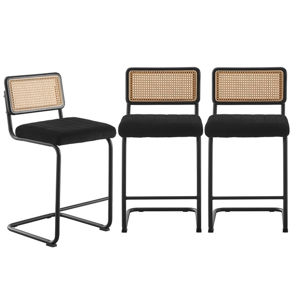 Velvet Upholstered Rattan Counter/Bar Stools, Set of 2/3