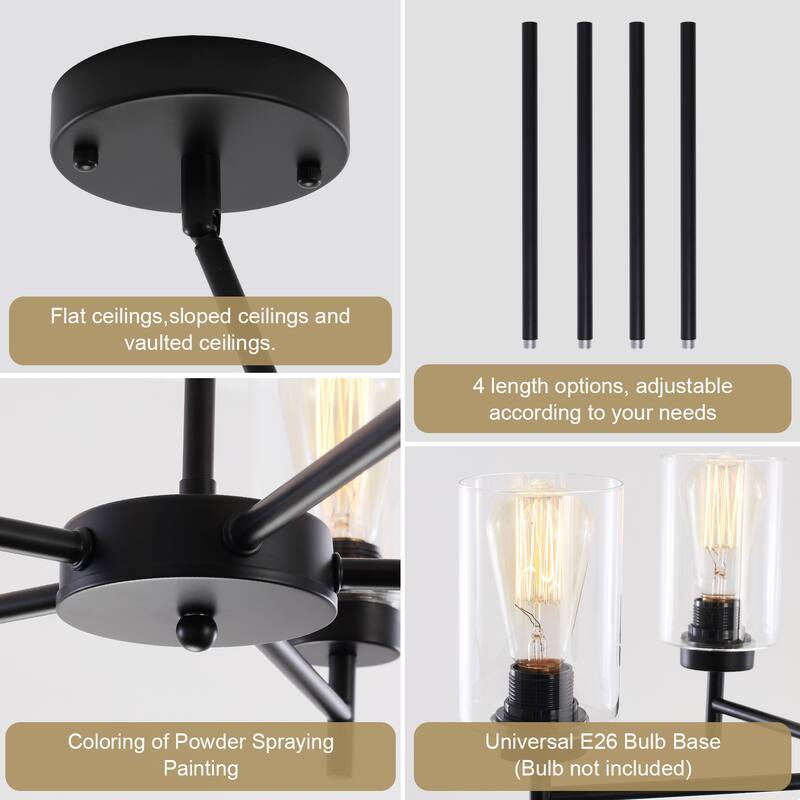 5-Light 5.9"H x 24.3"W Farmhouse Chandelier for Living Room Bedroom