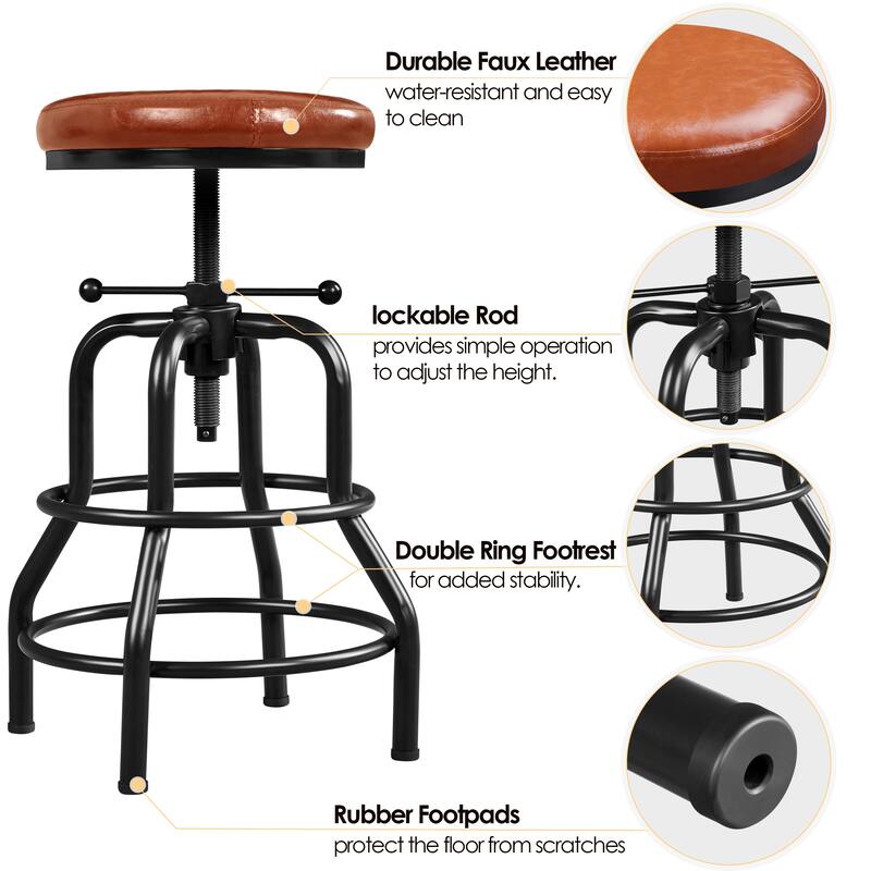 Yaheetech Faux Leather Industrial Swivel Bar Stool with Adjustable Height Round Metal Stool