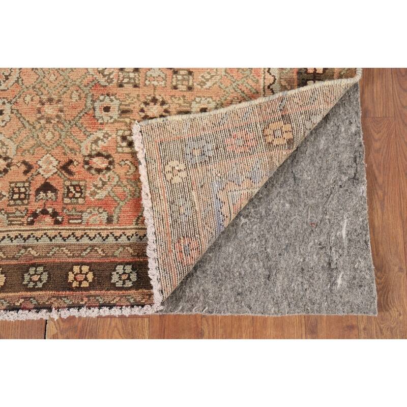Hamedan Vintage Persian Runner Rug Handmade Orange Wool Carpet - 3'5" x 10'4"