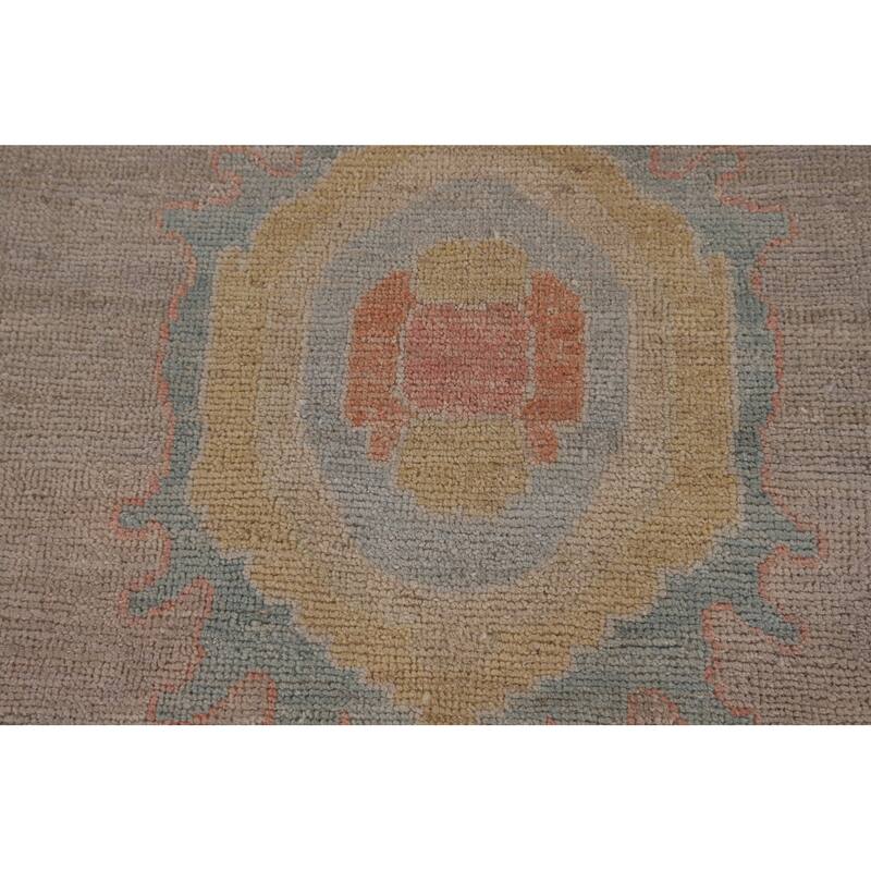 Beige Oushak Turkish Area Rug Hand-Knotted Wool Carpet - 8'9"x 11'10"