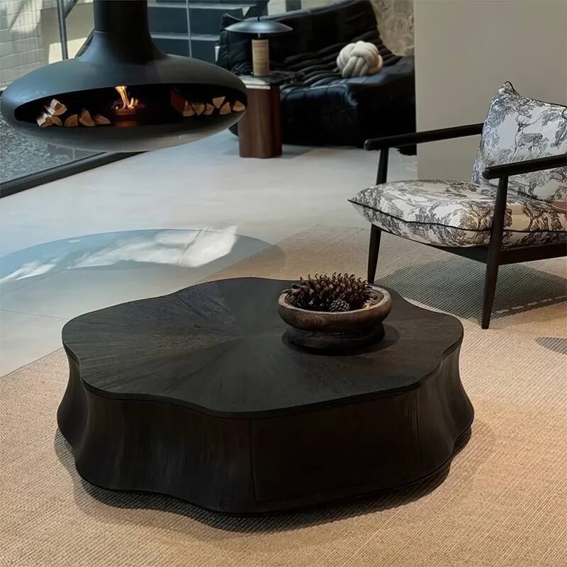 36-Inch Italian Irregular Petal Coffee Table with Storage Black - L 39.37'×W 39.37'×H 12.2'