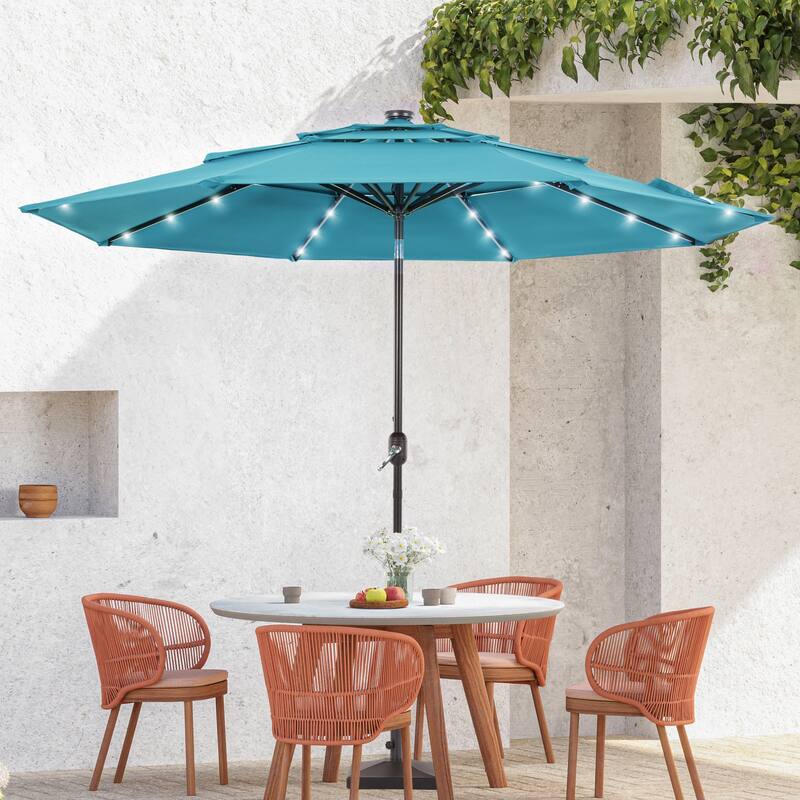 LIVOOSUN LED 10FT LED 3-layer Patio Umbrella with UPF50+, Tilt Function, and Wind-Resistant Design——Experience Outdoor Comfort - Lake Blue