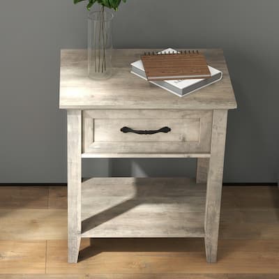 Nightstand, End Table with Storage Drawer, Shelf