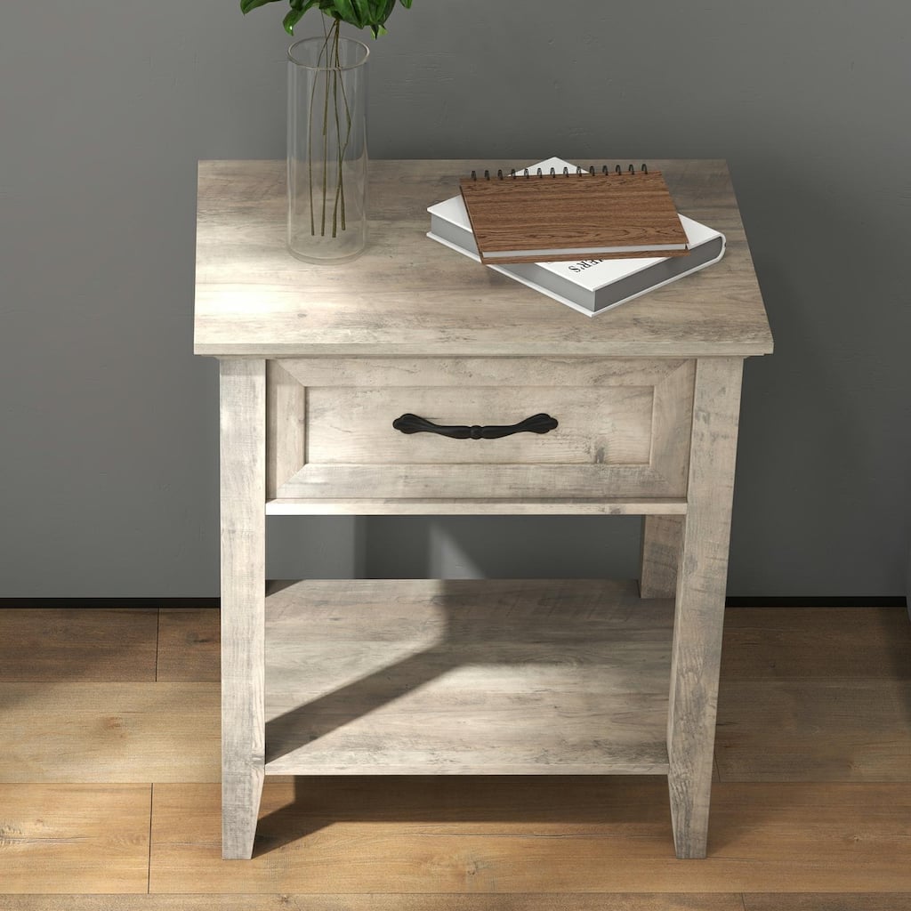 Nightstand, End Table with Storage Drawer, Shelf