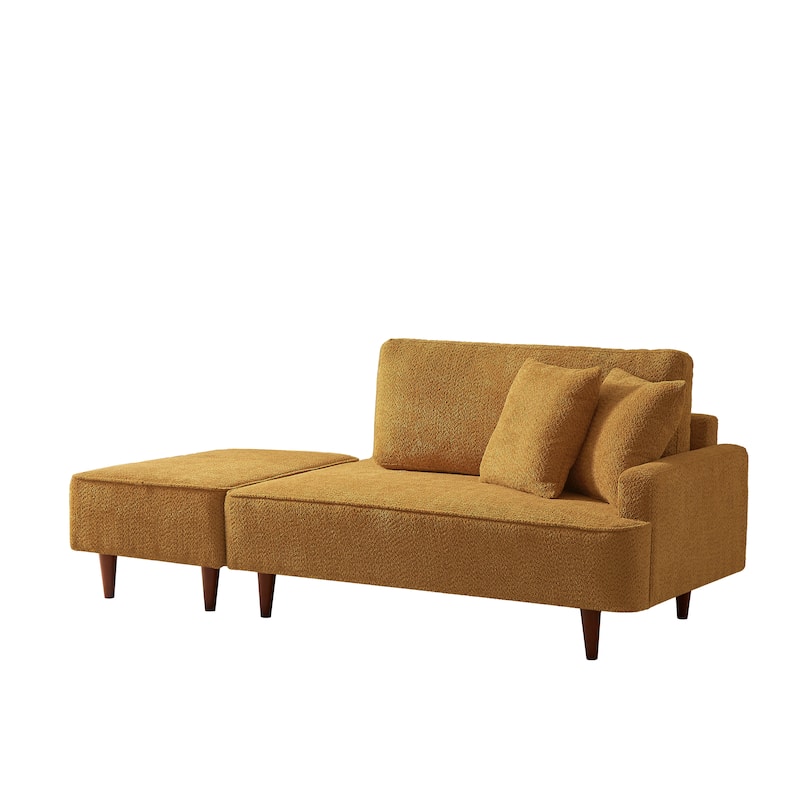 Indoor Chaise Lounge Chair with Ottoman Boucle Upholstered Chaise 2 Throw Pillows Included for Living Room Bedroom