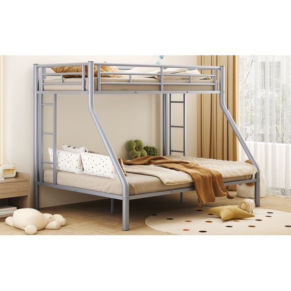 slide 2 of 9, Twin XL over Queen Metal Bunk Bed with Ladder, Silver