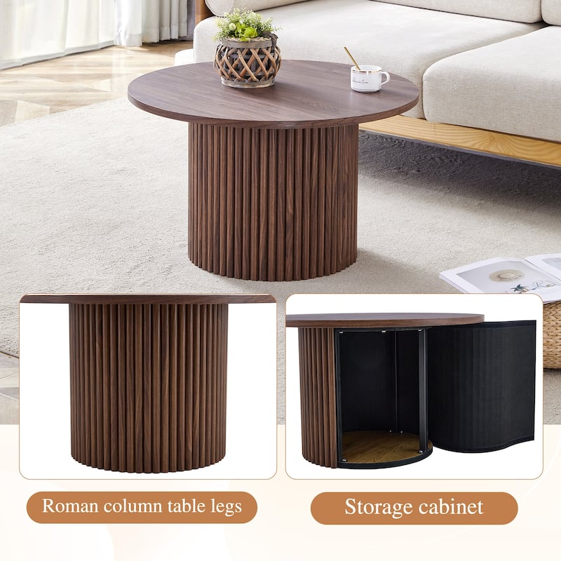27.5" MDF Coffee Table with Roman Column Legs and Hidden Storage for Living Room