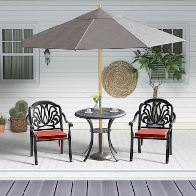 3-Pc Aluminum Patio Set , 2 x Armchairs with Cushions In Random Colors with 1 With Umbrella Hole Table