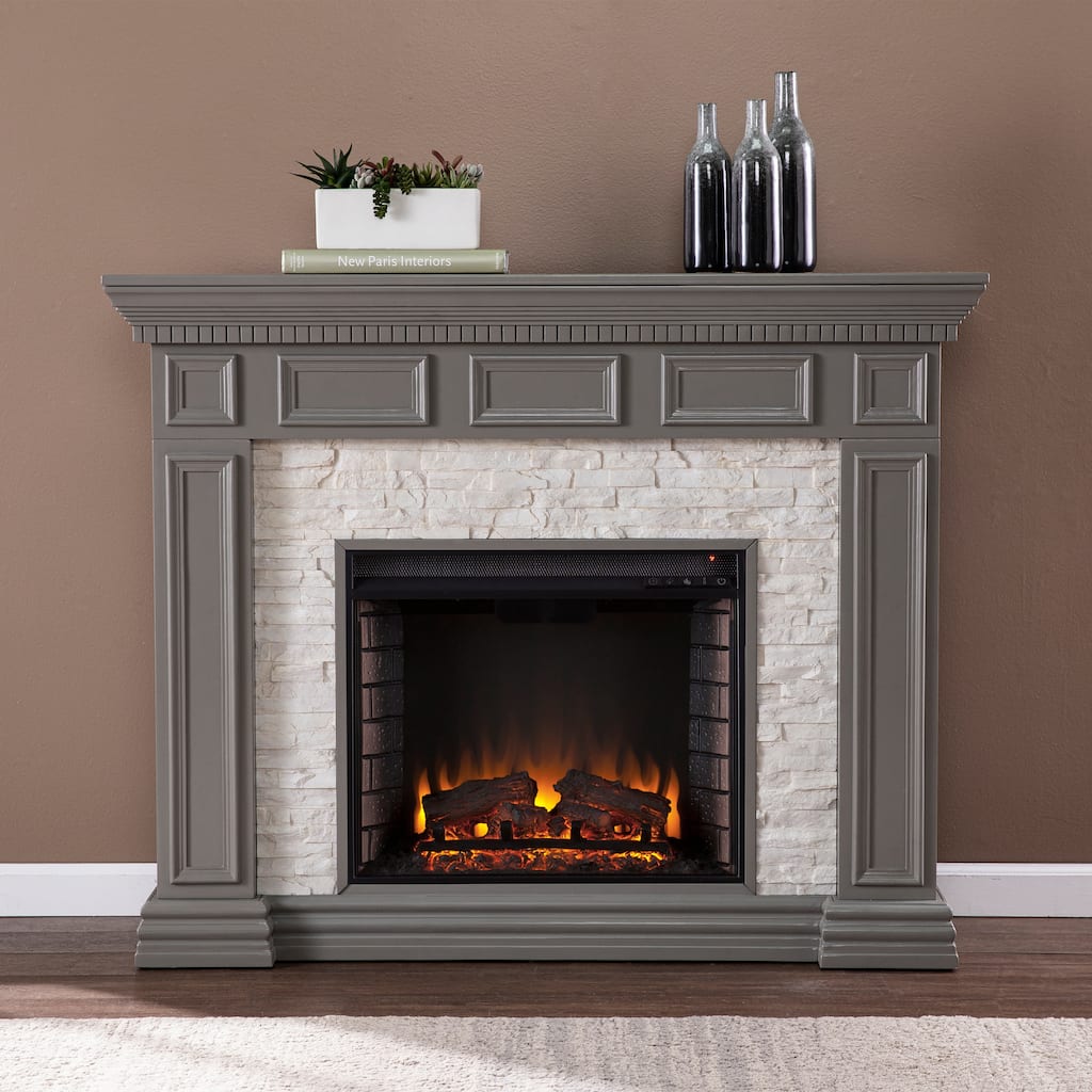 SEI Furniture Dalaro Modern Electric Fireplace with Faux Stone Mantel