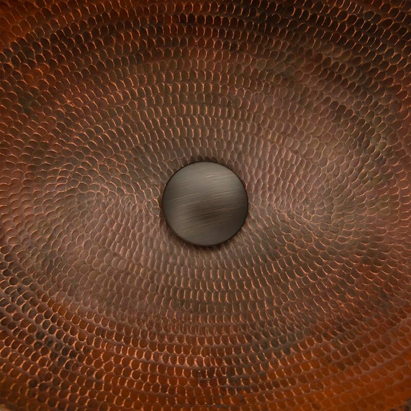 16" Round Hand Forged Old World Copper Vessel Sink, Matching Drain and Accessories