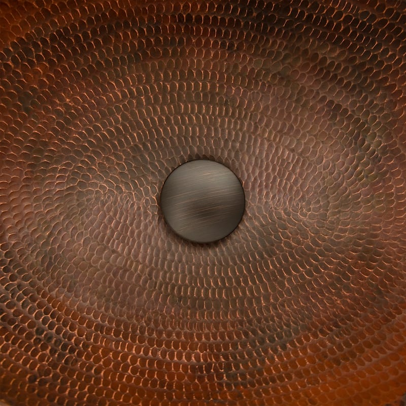 17" Rectangle Wired Rim Vessel Hammered Copper Sink, Matching Drain and Accessories