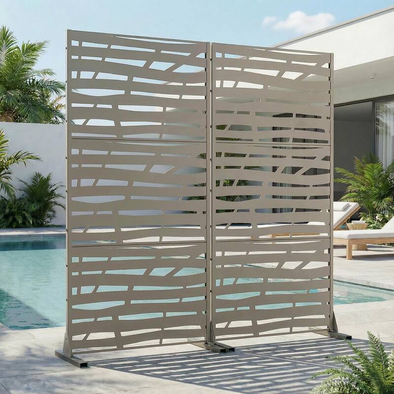 Metal Privacy Screen Fence Panel with Stylish Pattern Set of 2
