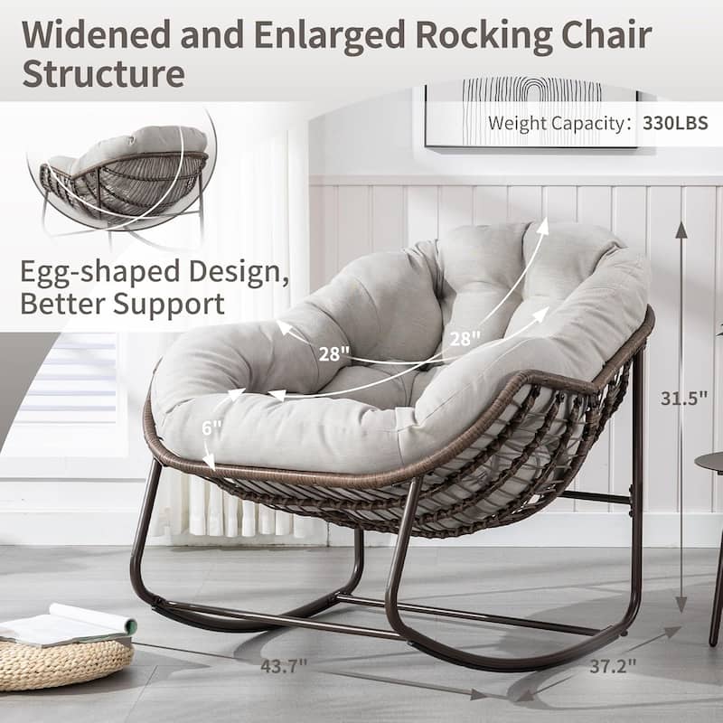 Outdoor Rattan Rocking Chair,Padded Cushion Rocker Recliner Chair Outdoor for Front Porch, Living Room, Patio, Garden