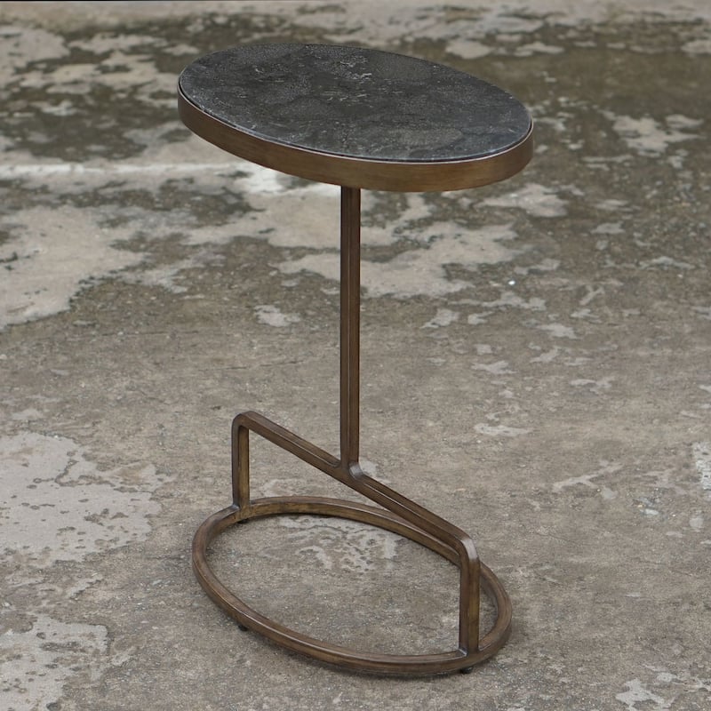 Uttermost Jessenia 12" Wide Marble Top Metal Pedestal Table - Bluestone