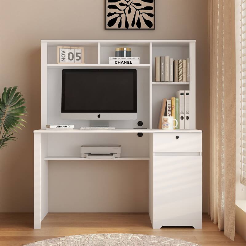 Computer Desk with Hutch & Bookshelf - White