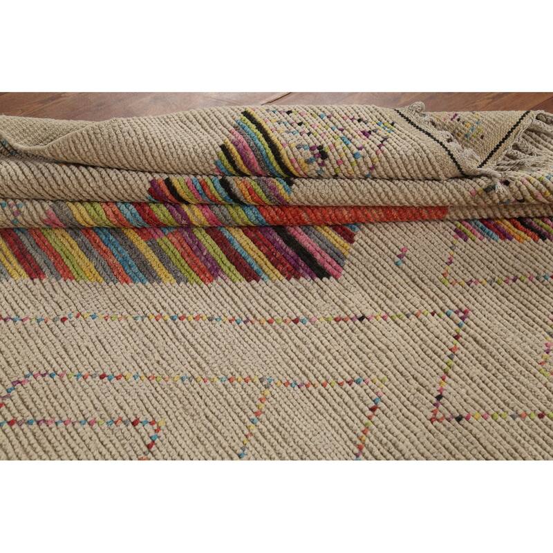 Geometric Trellis Moroccan Area Rug Handmade Wool Carpet - 6'9"x 10'5"